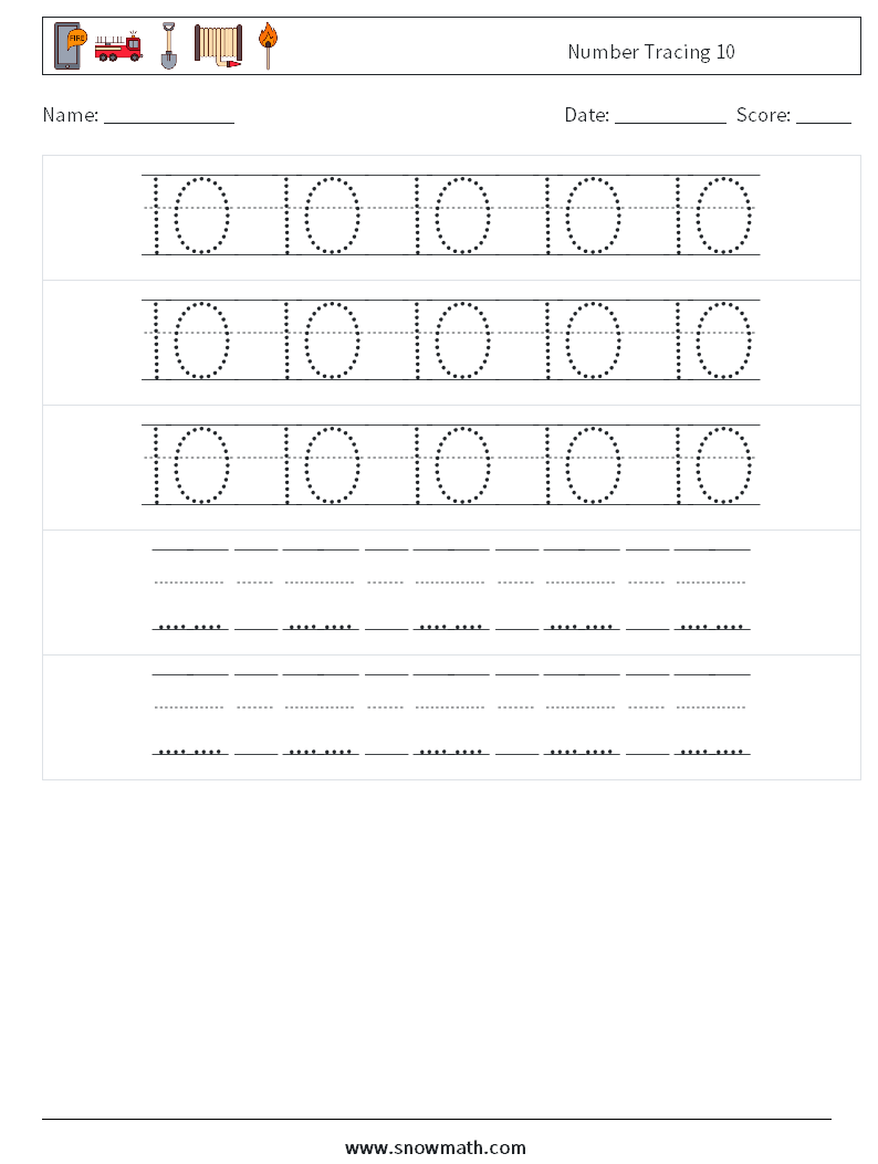 Number Tracing 10 Math Worksheets 24