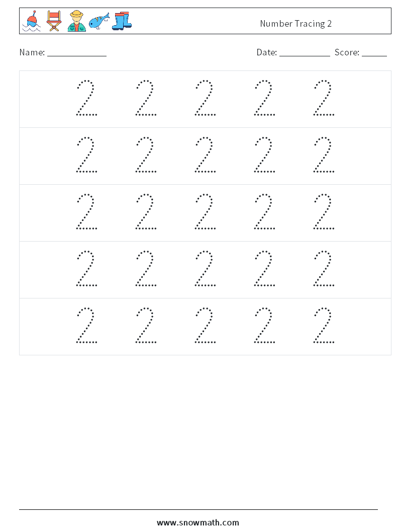 Number Tracing 2 Math Worksheets 10