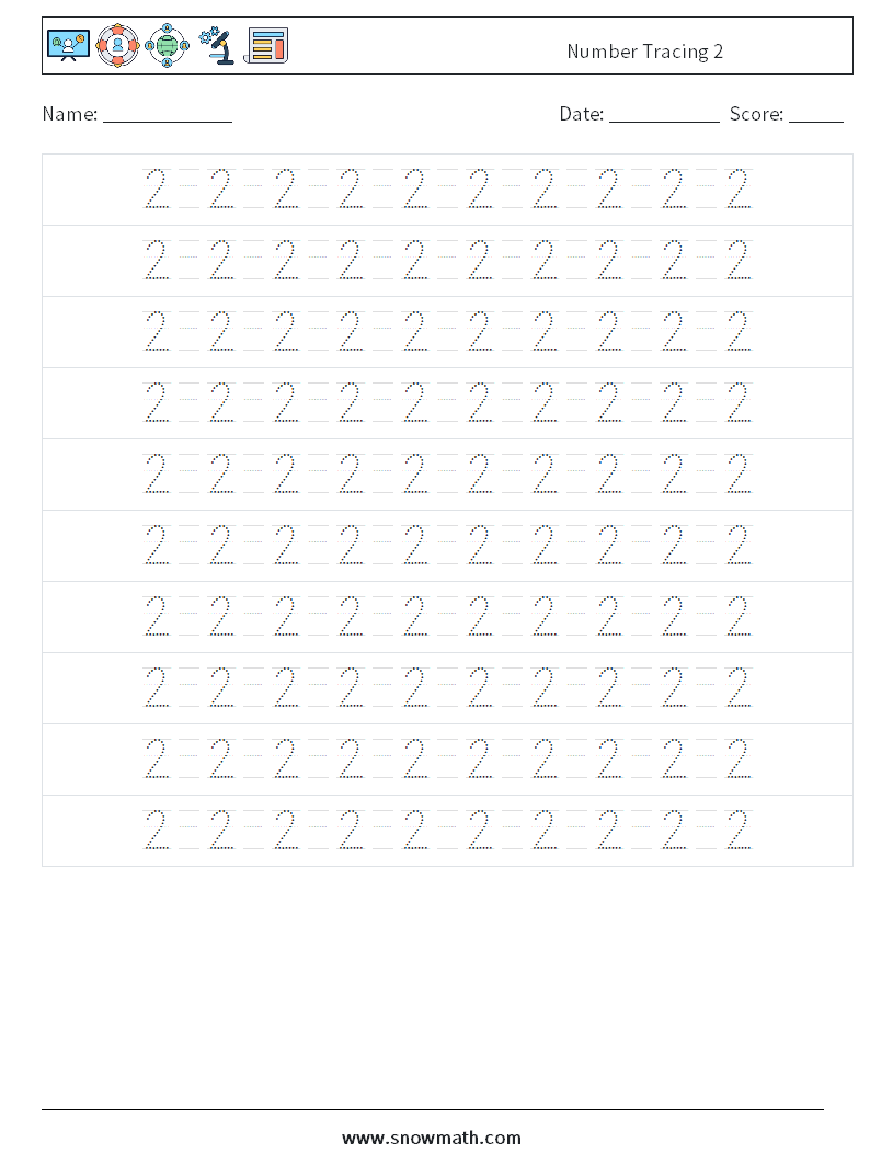 Number Tracing 2 Math Worksheets 14