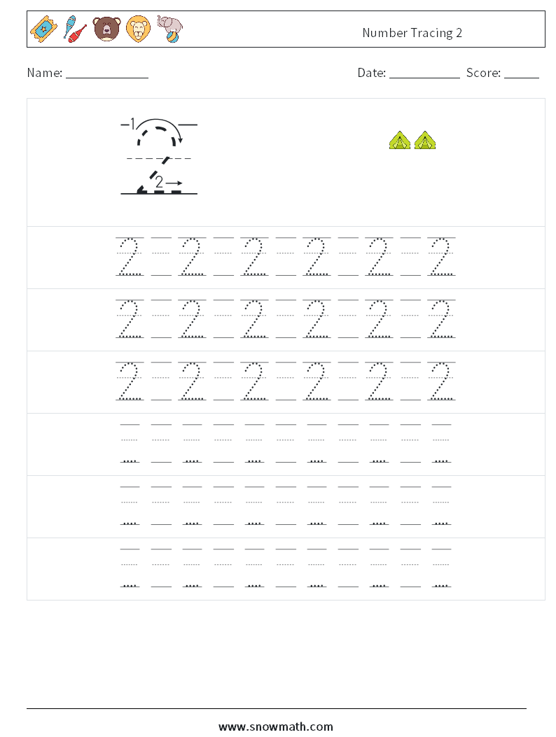 Number Tracing 2 Math Worksheets 19