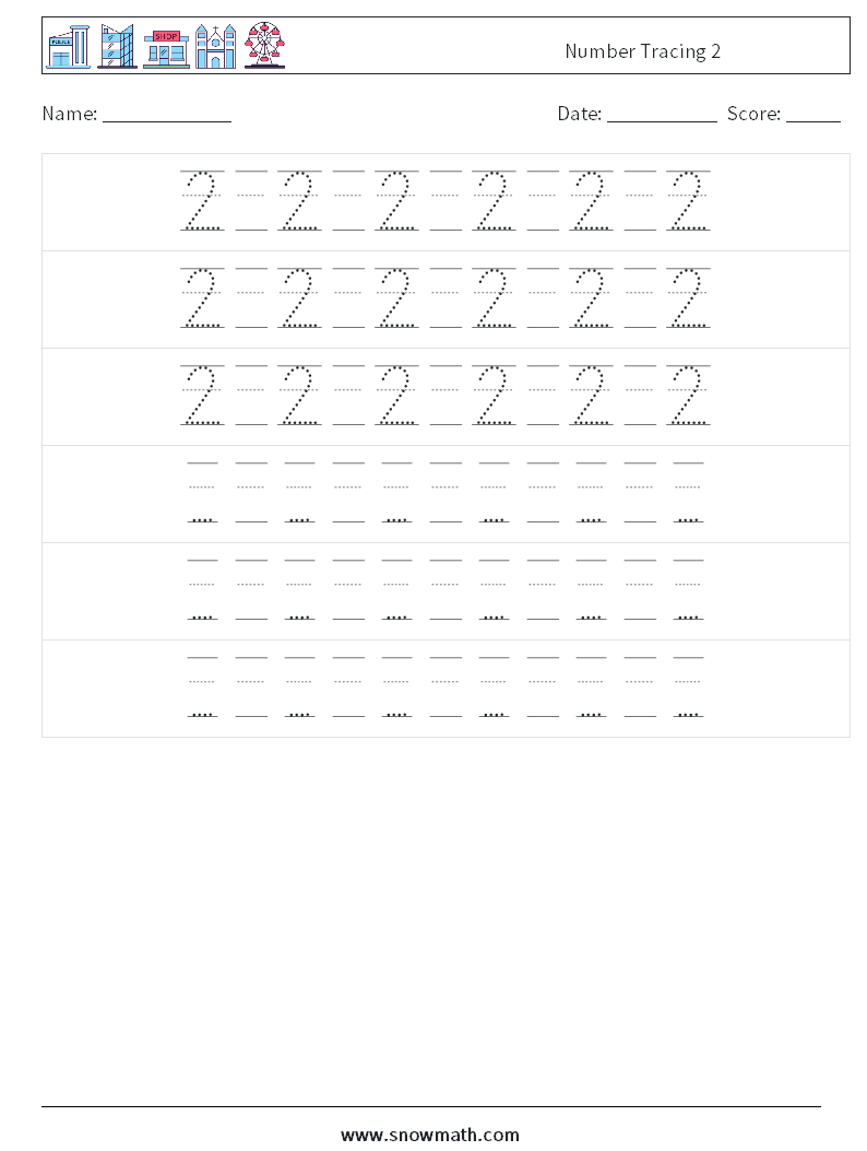 Number Tracing 2 Math Worksheets 20