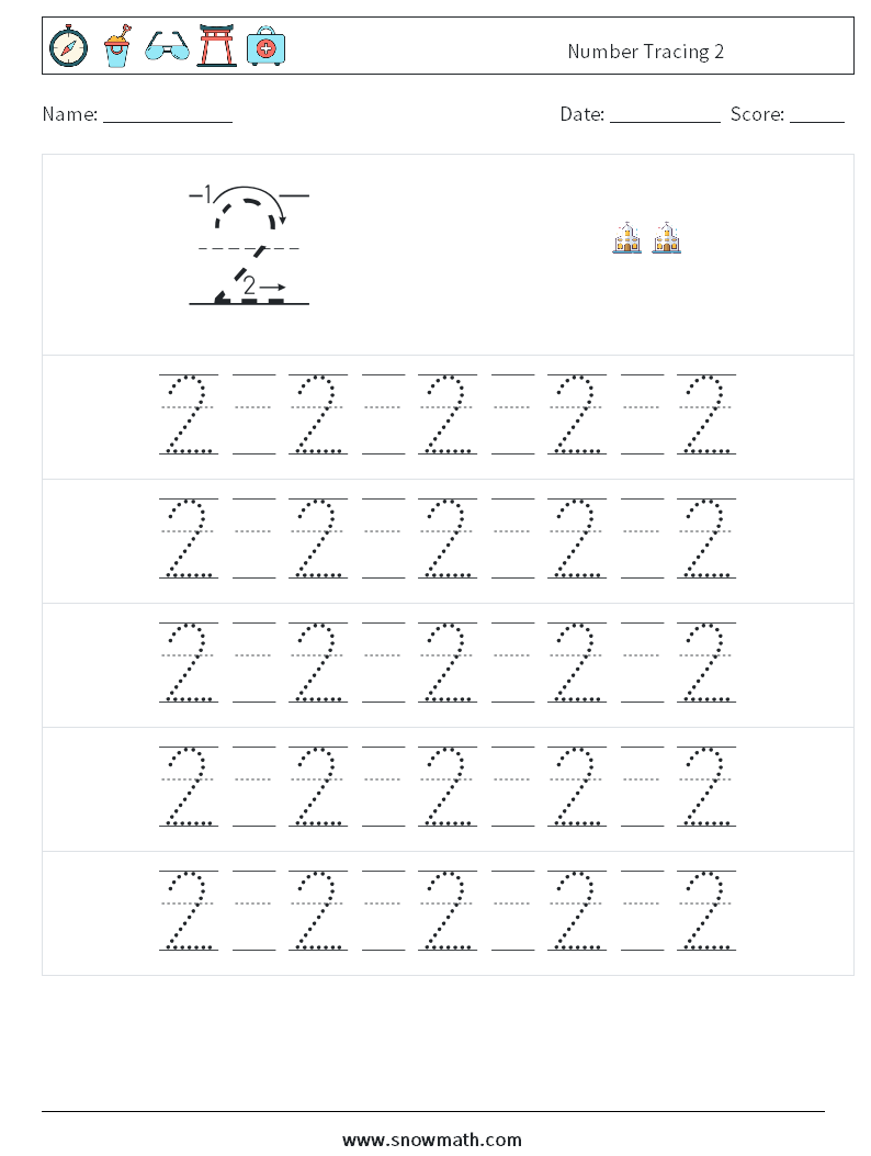 Number Tracing 2 Math Worksheets 21