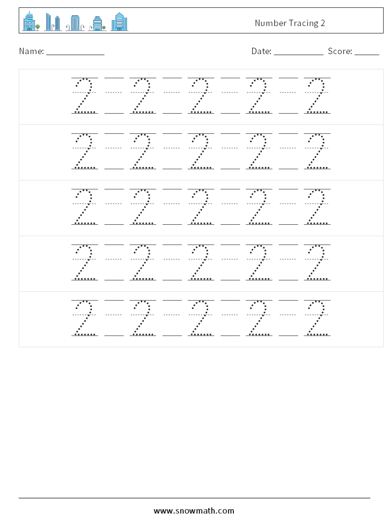 Number Tracing 2 Math Worksheets 22