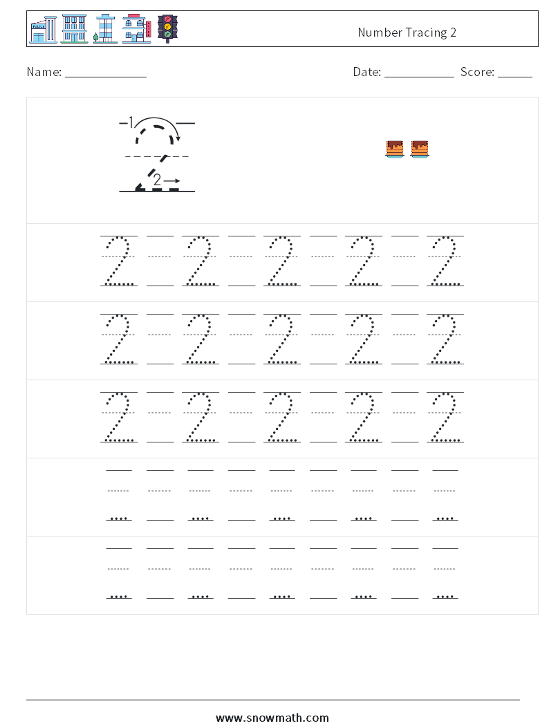 Number Tracing 2 Math Worksheets 23