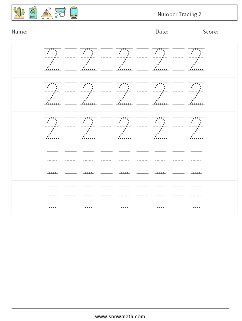 Number Tracing 2 Math Worksheets 24