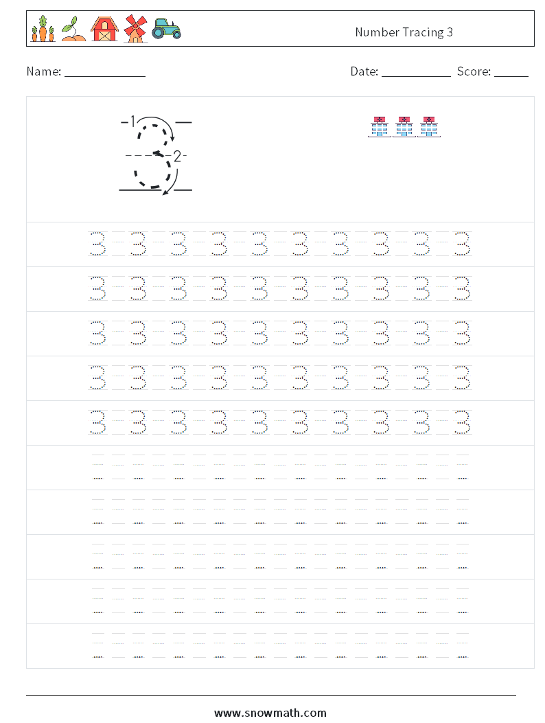 Number Tracing 3 Math Worksheets 15