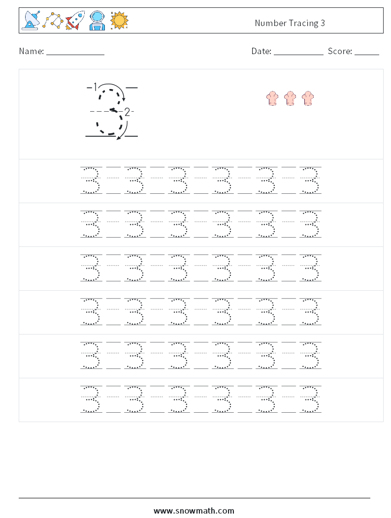 Number Tracing 3 Math Worksheets 17