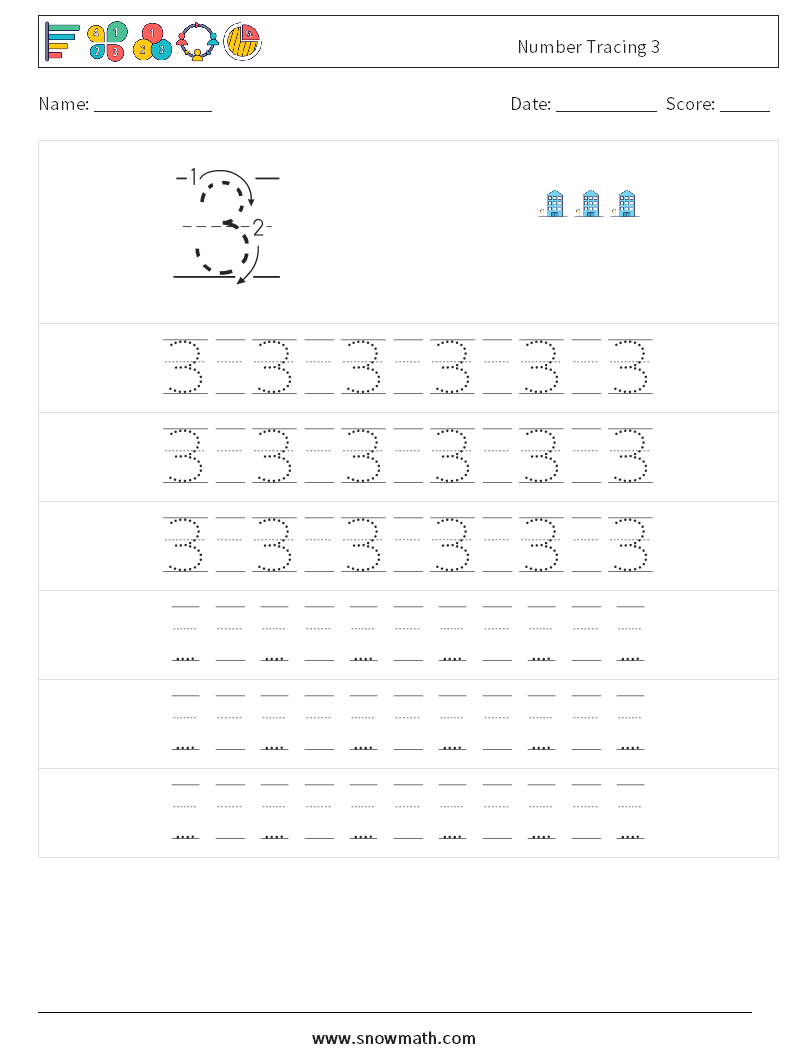 Number Tracing 3 Math Worksheets 19