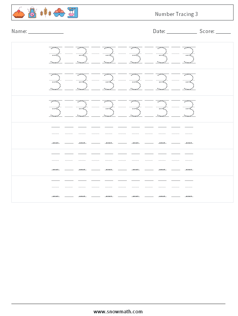 Number Tracing 3 Math Worksheets 20