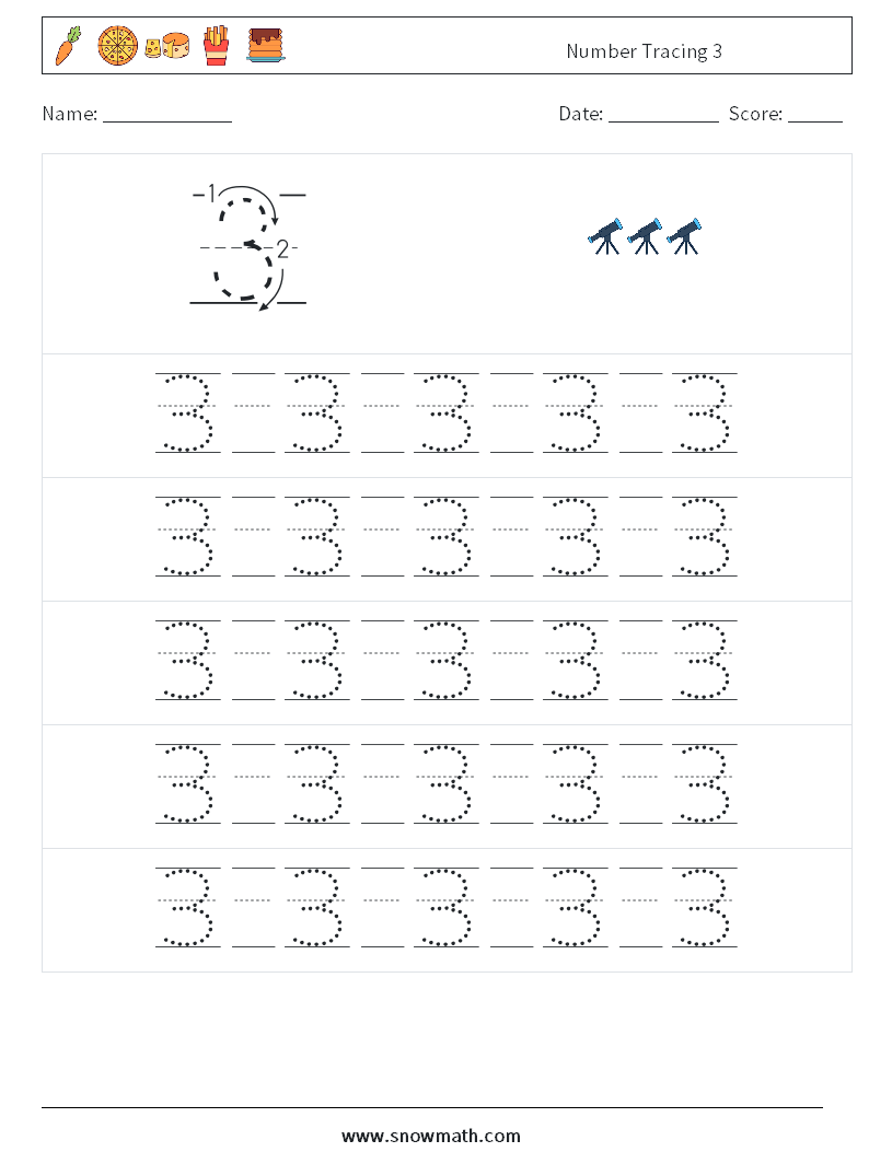 Number Tracing 3 Math Worksheets 21