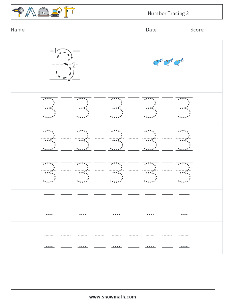 Number Tracing 3 Math Worksheets 23