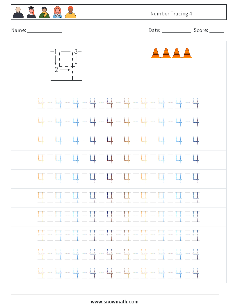 Number Tracing 4 Math Worksheets 13