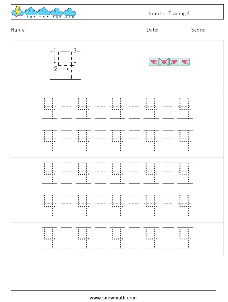 Number Tracing 4 Math Worksheets 21