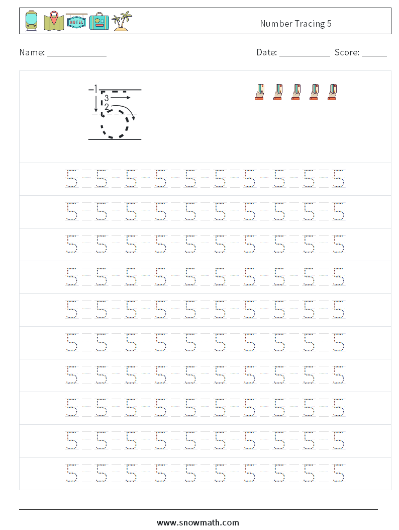 Number Tracing 5 Math Worksheets 13