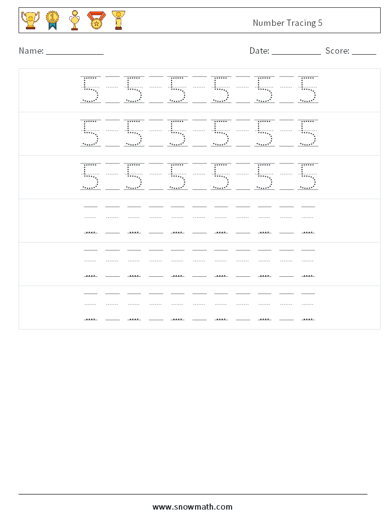 Number Tracing 5 Math Worksheets 20