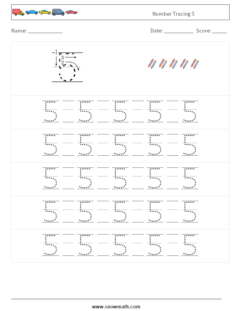 Number Tracing 5 Math Worksheets 21