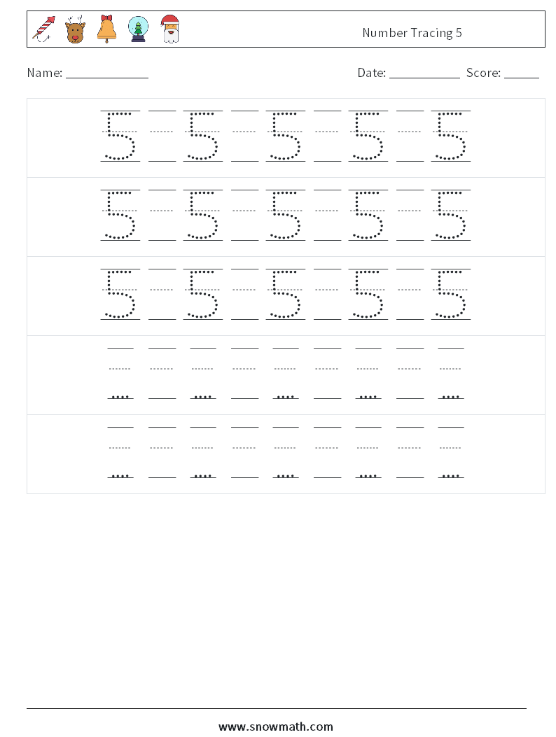 Number Tracing 5 Math Worksheets 24