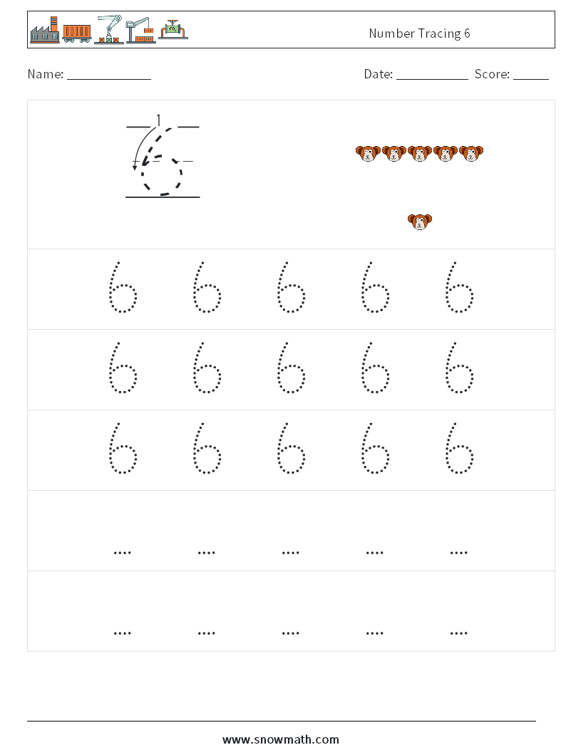 Number Tracing 6 Math Worksheets 11