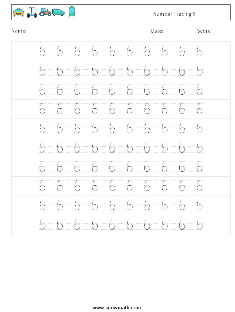 Number Tracing 6 Math Worksheets 14