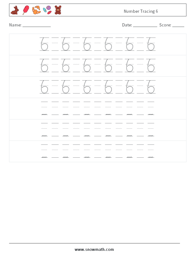 Number Tracing 6 Math Worksheets 20