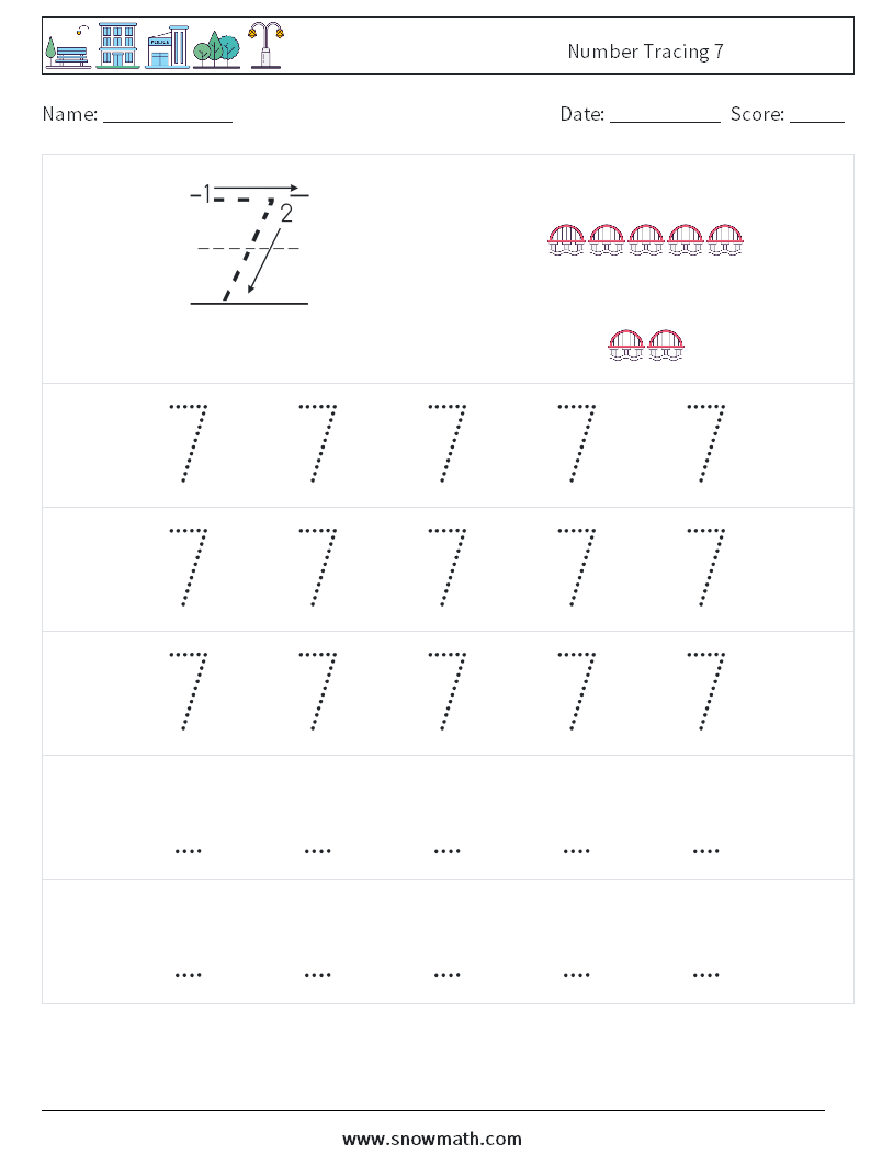 Number Tracing 7 Math Worksheets 11