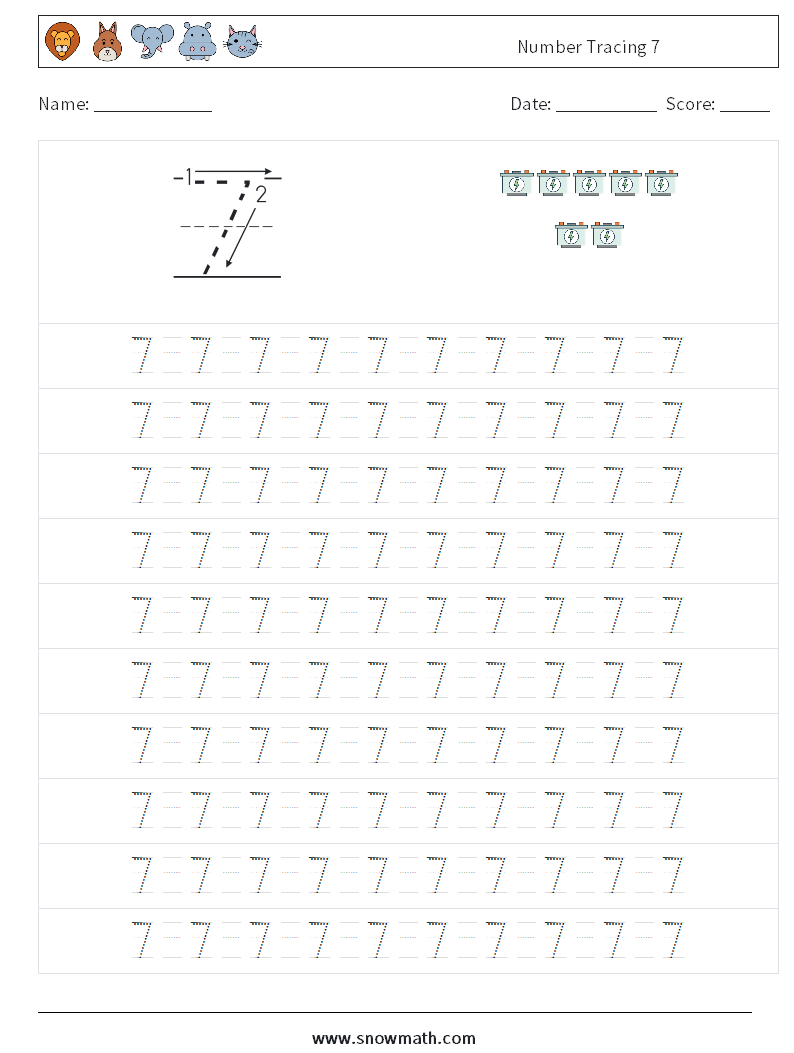 Number Tracing 7 Math Worksheets 13