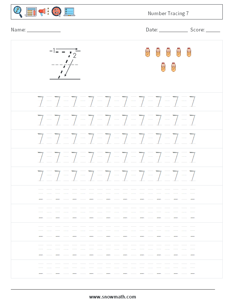 Number Tracing 7 Math Worksheets 15