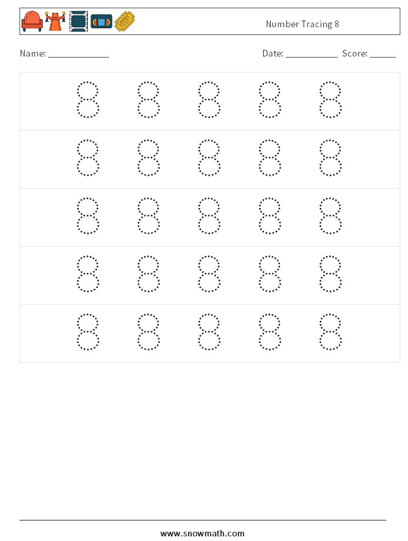 Number Tracing 8 Math Worksheets 10