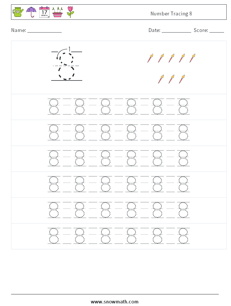 Number Tracing 8 Math Worksheets 17