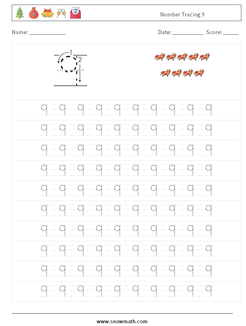 Number Tracing 9 Math Worksheets 13