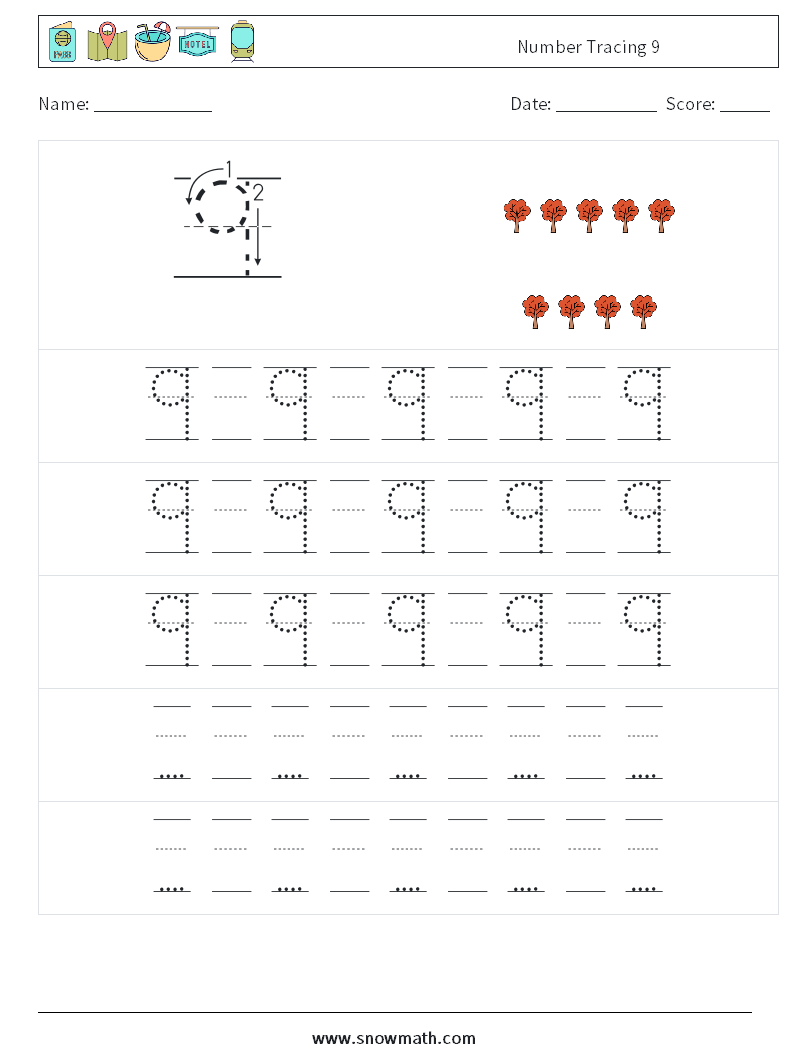 Number Tracing 9 Math Worksheets 23