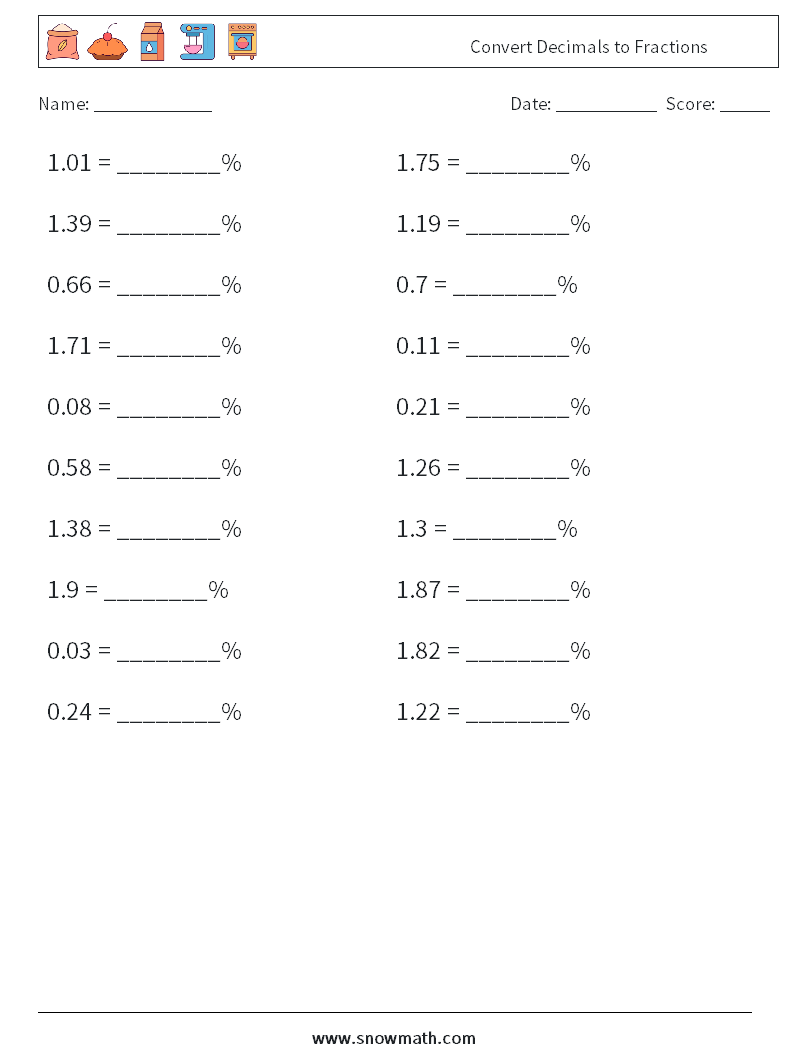 Convert Decimals to Fractions Math Worksheets 5