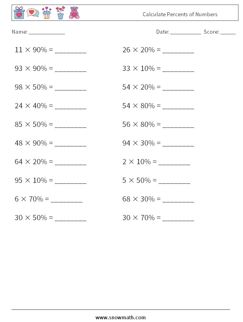Calculate Percents of Numbers Math Worksheets 5