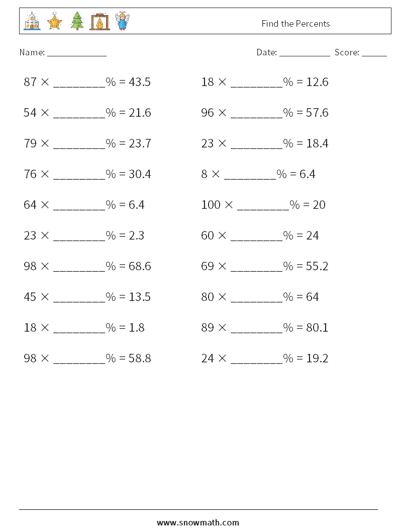 Find the Percents Math Worksheets 2