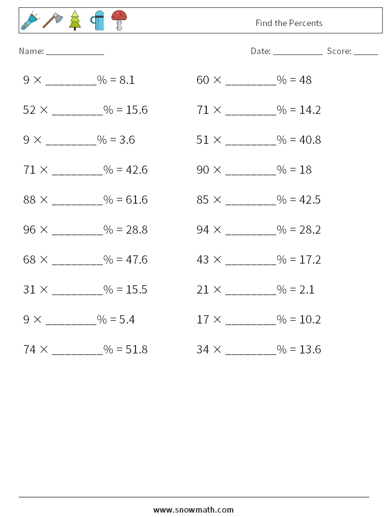 Find the Percents Math Worksheets 6