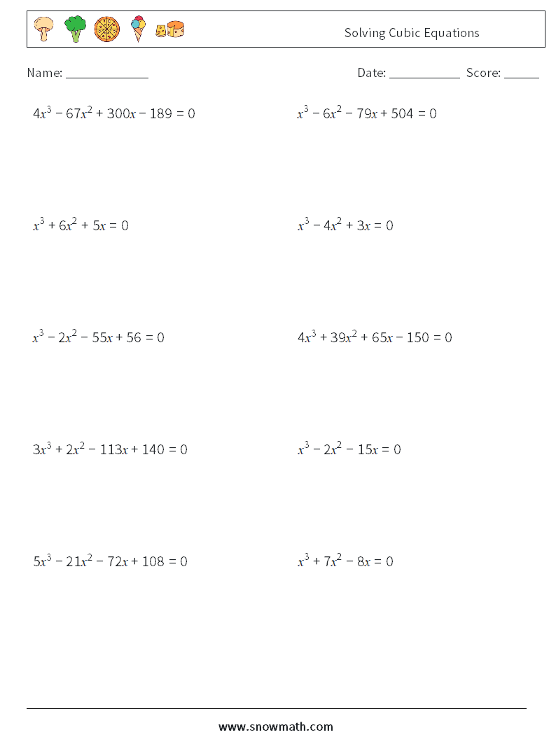 Solving Cubic Equations Maths Worksheets 1