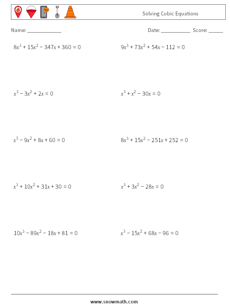 Solving Cubic Equations Maths Worksheets 4