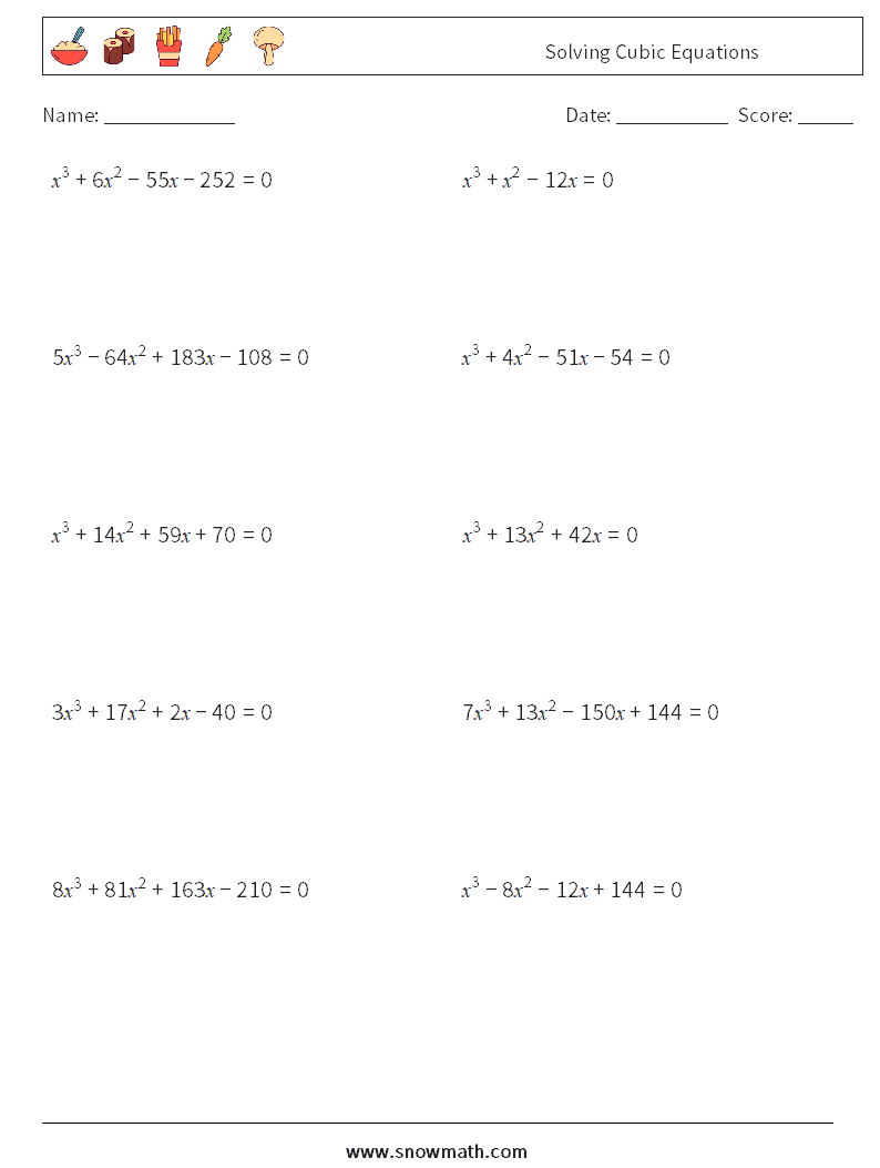 Solving Cubic Equations Maths Worksheets 5