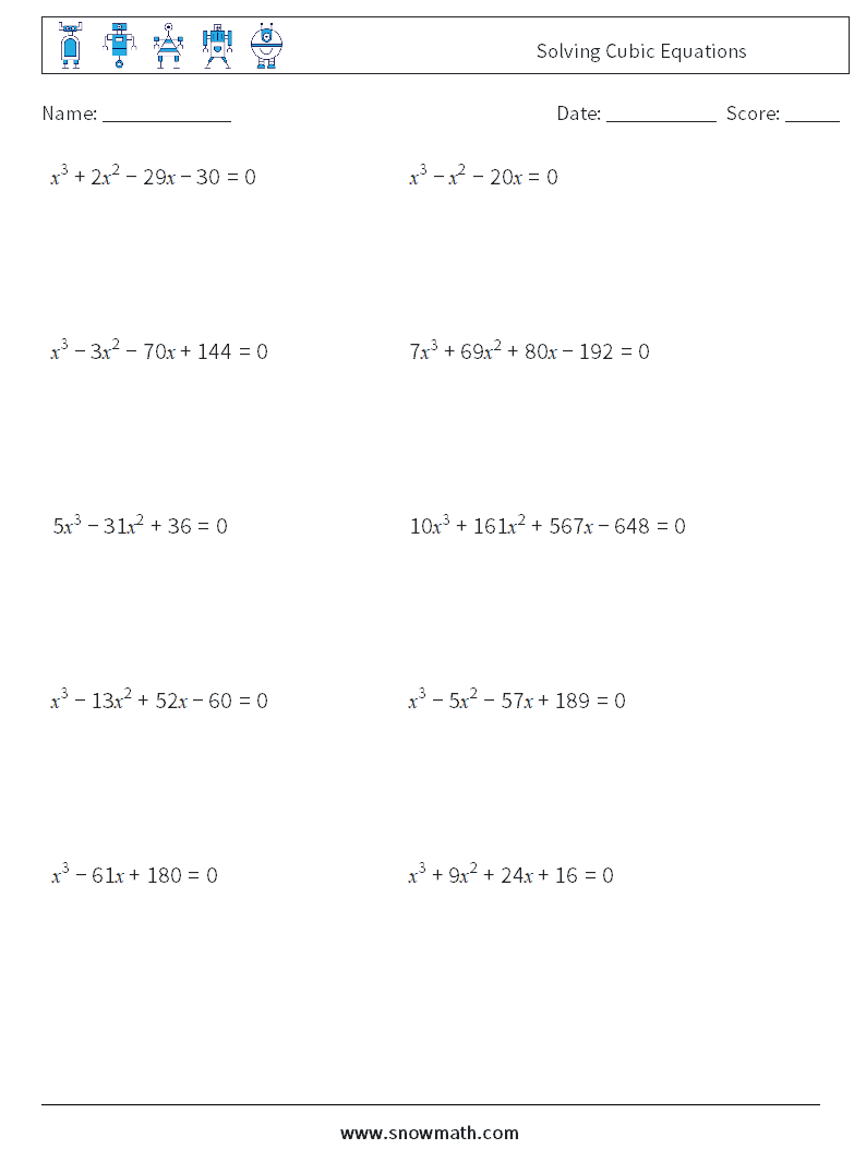 Solving Cubic Equations Maths Worksheets 8