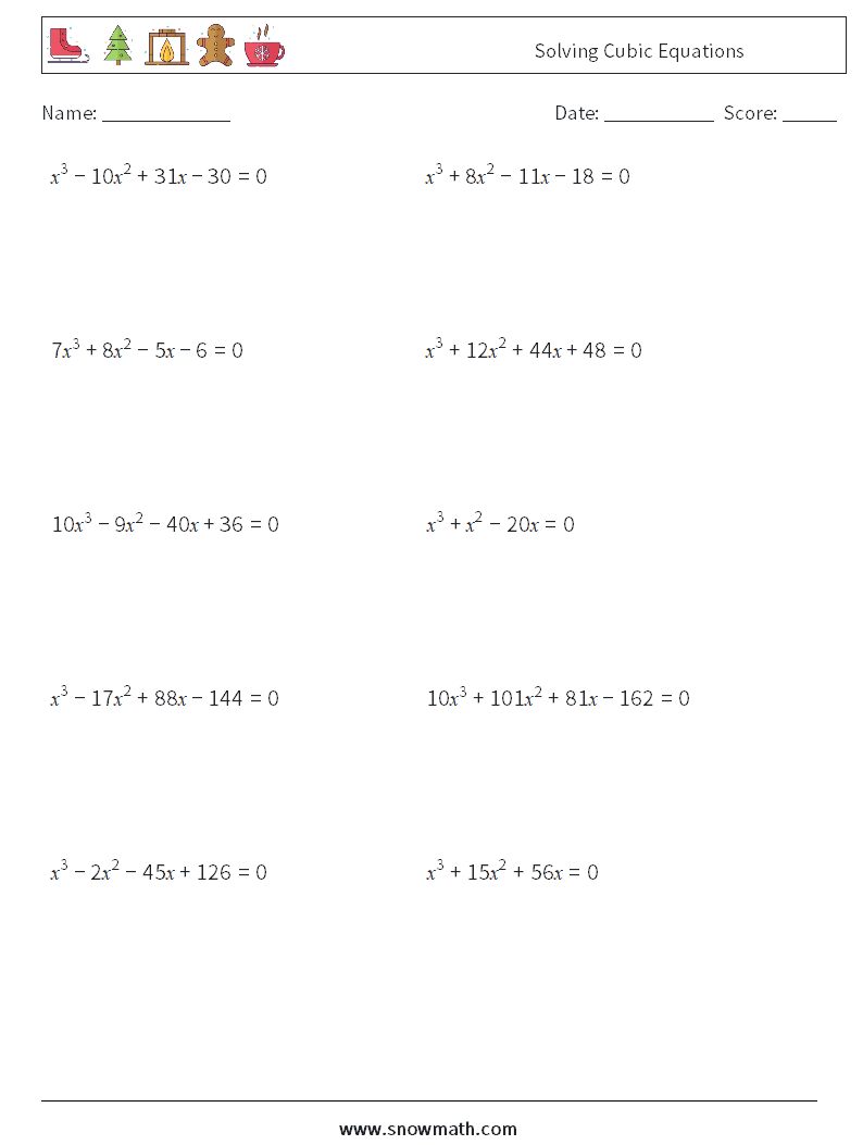 Solving Cubic Equations Maths Worksheets 9