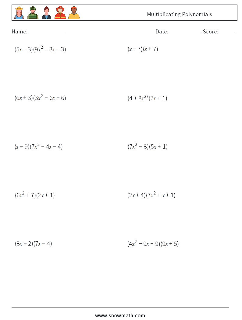 Multiplicating Polynomials Maths Worksheets 4
