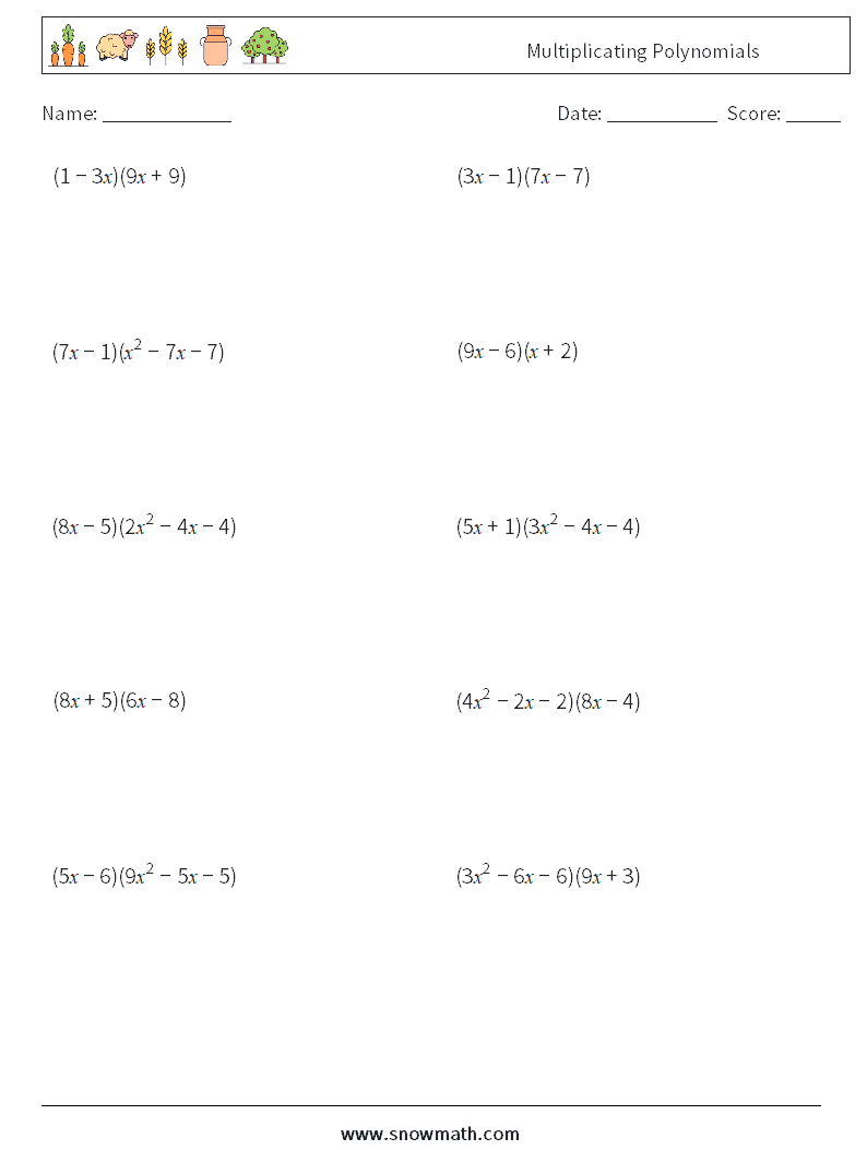 Multiplicating Polynomials Maths Worksheets 7