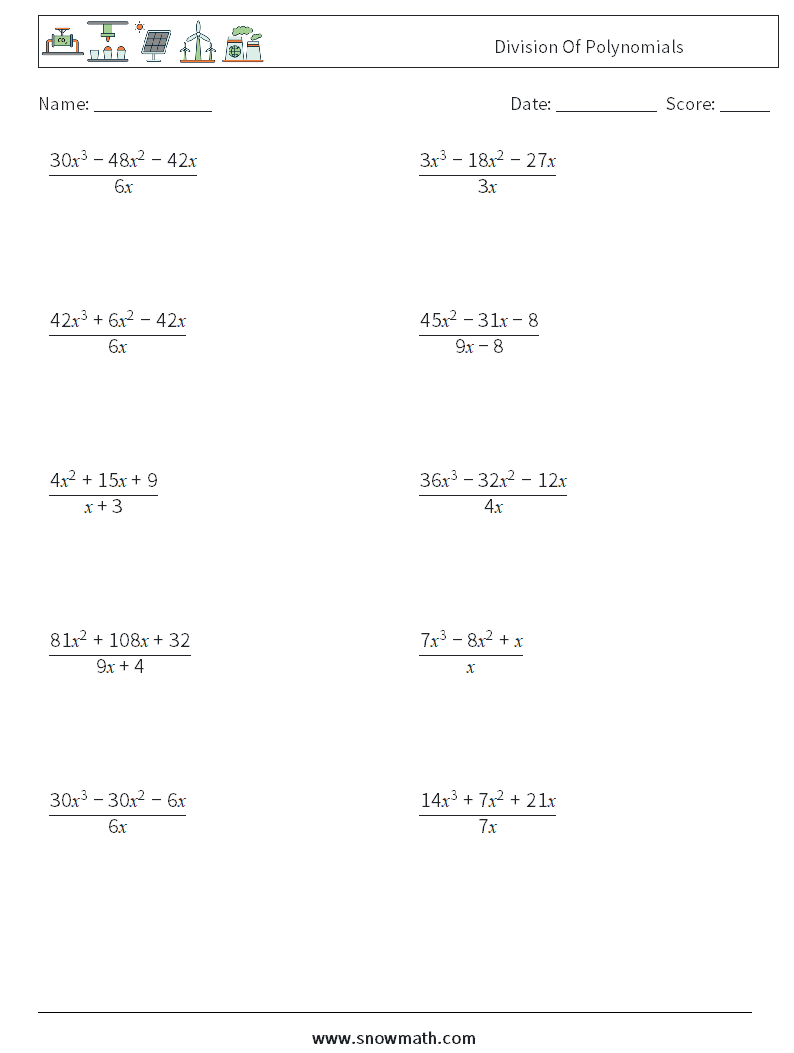 Division Of Polynomials Maths Worksheets 1