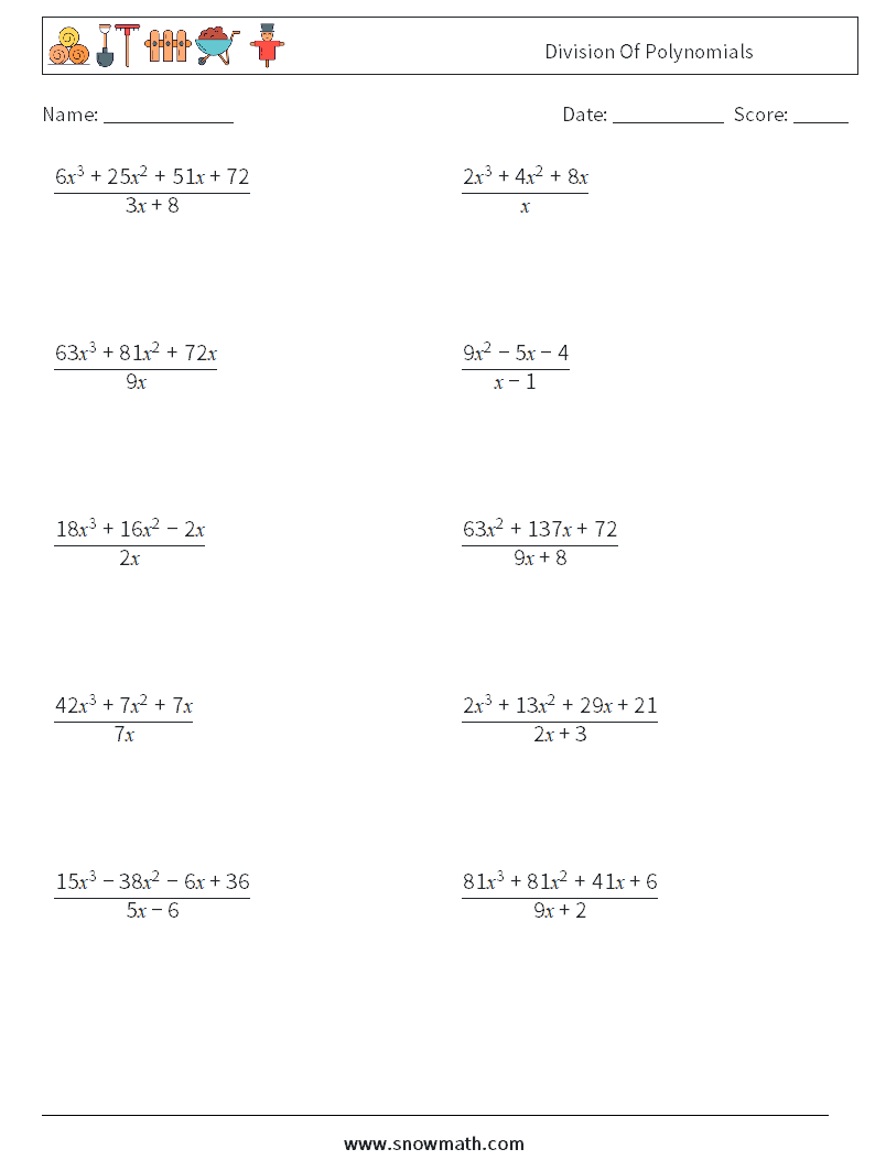 Division Of Polynomials Maths Worksheets 2