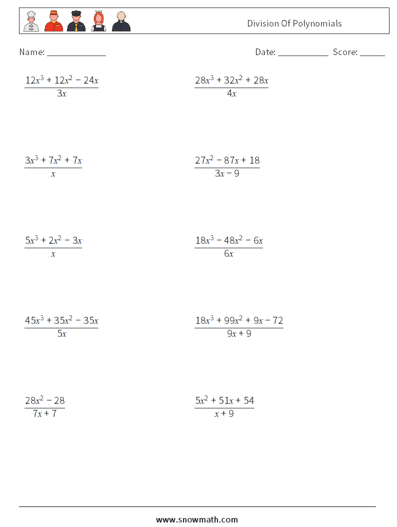 Division Of Polynomials Maths Worksheets 3