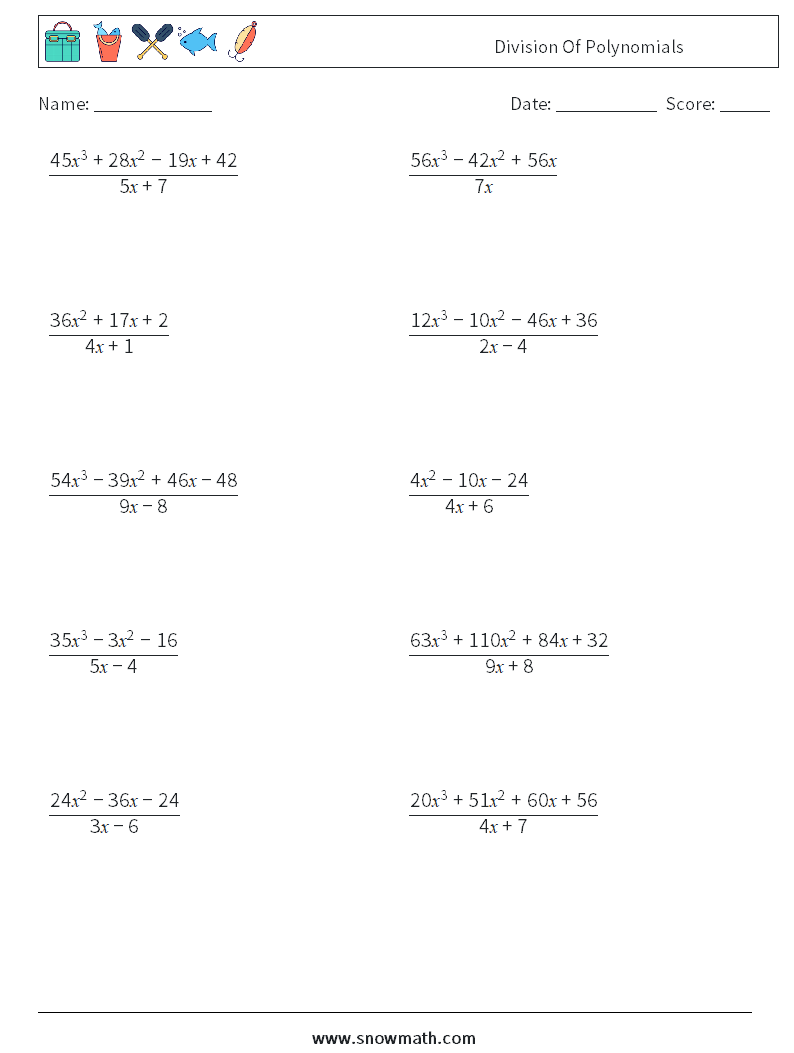 Division Of Polynomials Maths Worksheets 8