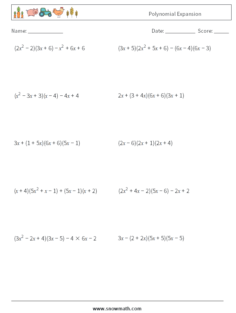 Polynomial Expansion Maths Worksheets 2
