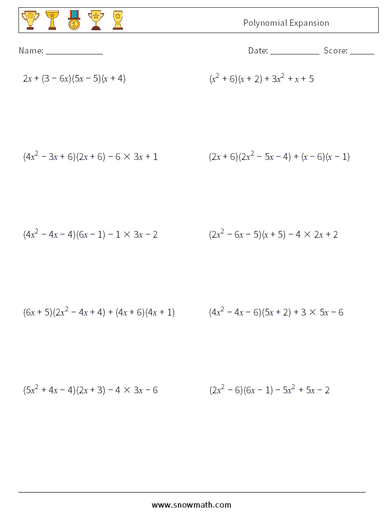Polynomial Expansion Maths Worksheets 3