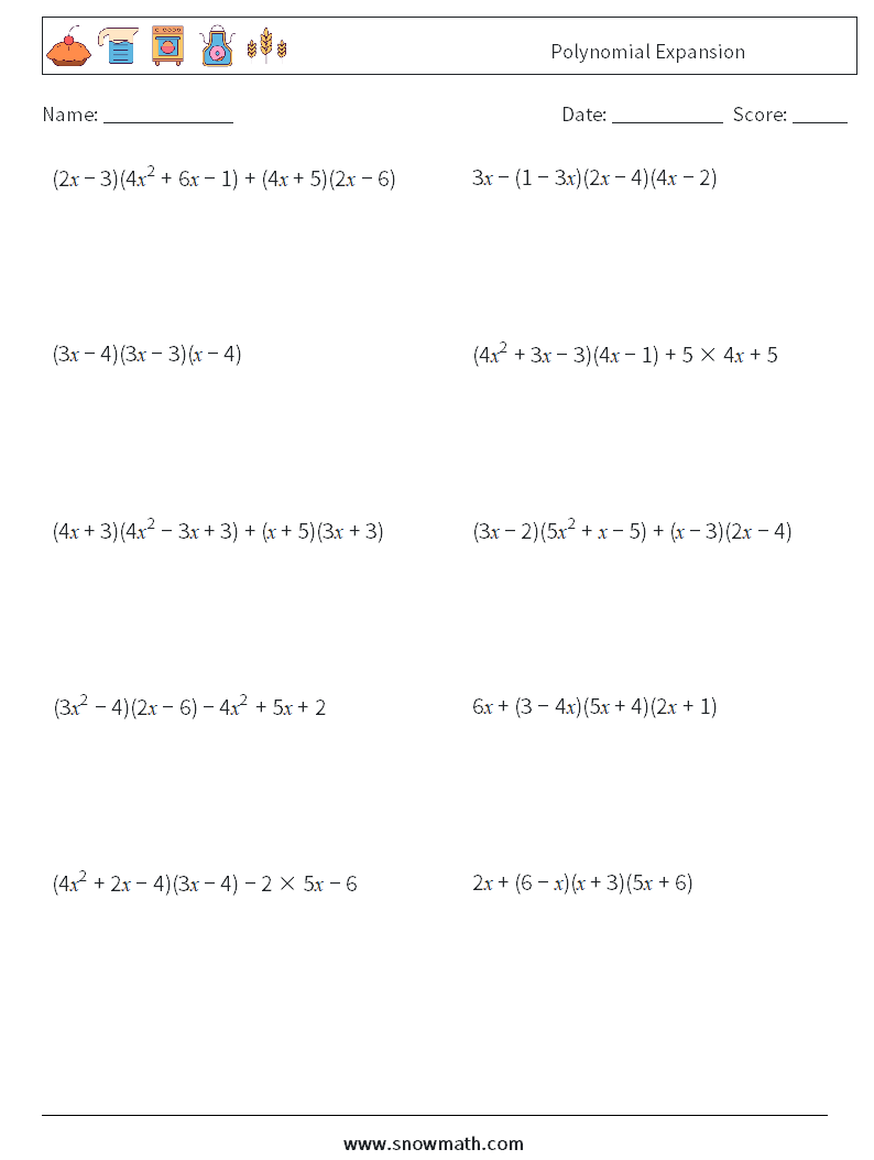 Polynomial Expansion Maths Worksheets 7