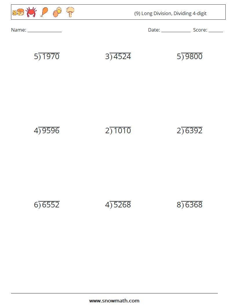 (9) Long Division, Dividing 4-digit Maths Worksheets 13